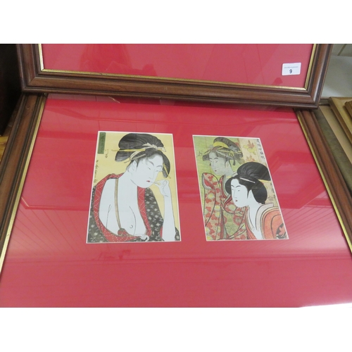 9 - Four Framed Red Mounted Japanese Prints