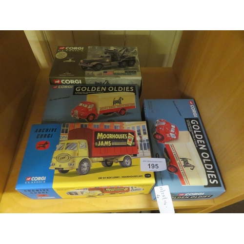 195 - Four boxed Trucks, Fighting Vehicles, two Spratts Vehicles and Moorhouses Jam