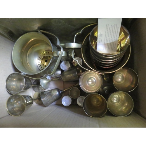 254 - Three Boxes of Metal ware, Goblets, Ice Pails, Brass Tray and others.