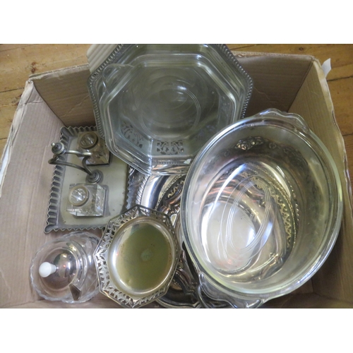 254 - Three Boxes of Metal ware, Goblets, Ice Pails, Brass Tray and others.