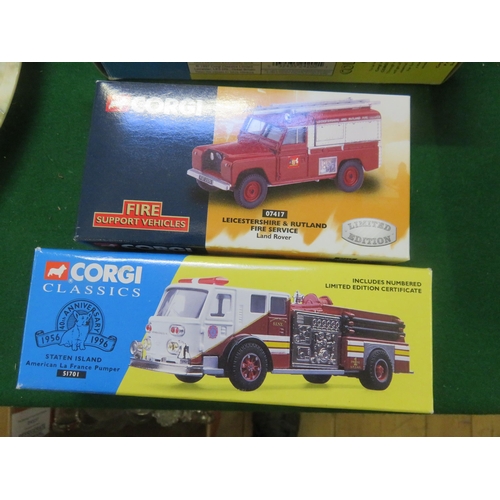 263 - Five Boxed Corgi Classics, 3 Fire Service, Wilton Farm Dairy and Power Petroleum