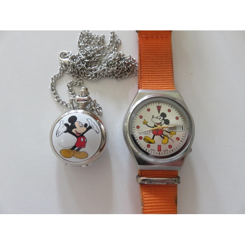 100 - Mickey Mouse themes Wrist Watch and Pendant Watch