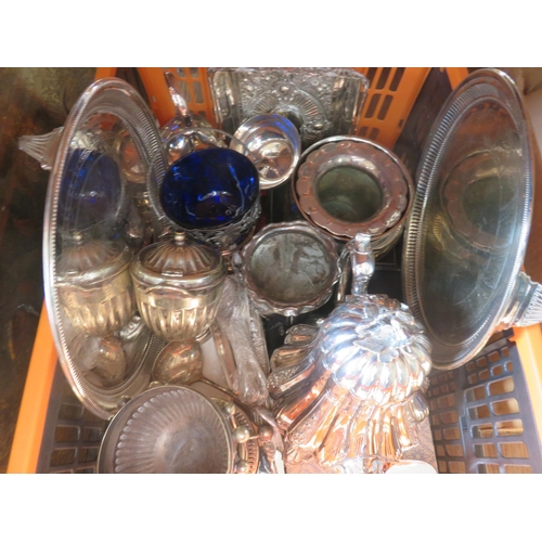 266 - Box of Mixed Silver Plate and A Brass Tray