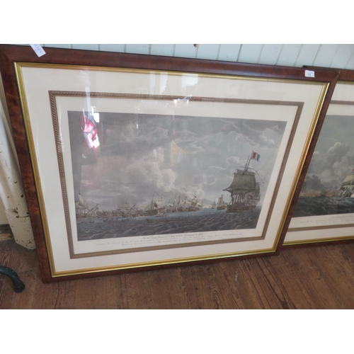 61 - Pair of Large Framed Prints - Late 18th Century Naval Scenes