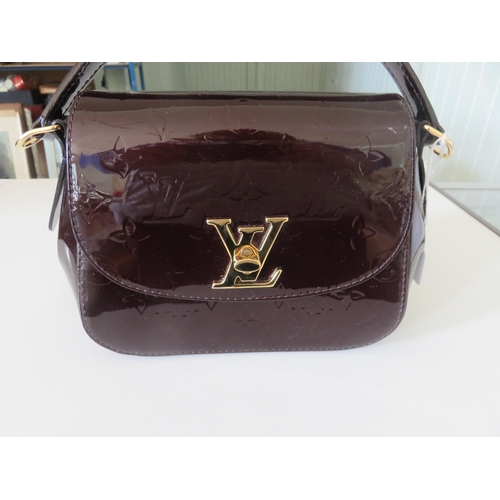 90 - Louis Vuitton Purple Leather Handbag with Paperwork and Box