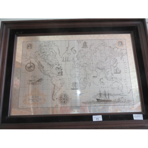 71 - Framed Metal Map of the World