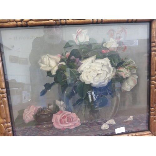 21 - Framed Oil Painting - Still Life - Vase of Flowers.  M. Hamilton