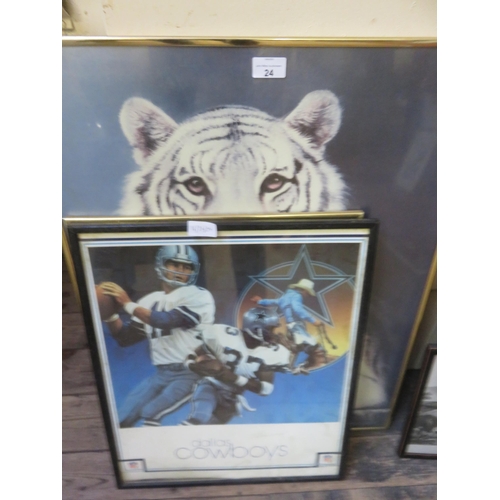 24 - Two Tiger Paintings and Dallas Cowboys Picture