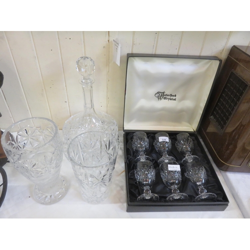 Cased Waterford Crystal Glasses, Decanter, Bowl and Vases