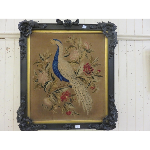 37 - Tapestry of Peacock in ornate frame