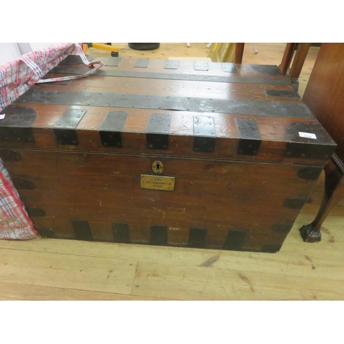 444 - Metal Bound Trunk, With Plaque 