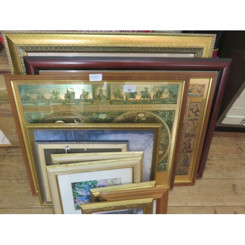 59 - Quantity of Framed Paintings Including World Maps