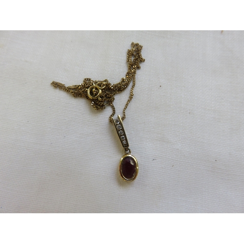 105 - 9ct Gold Ruby and Diamond Pendant on Chain