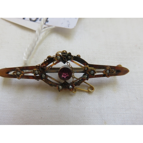 154 - Ruby and Seed Pearl Bar Brooch