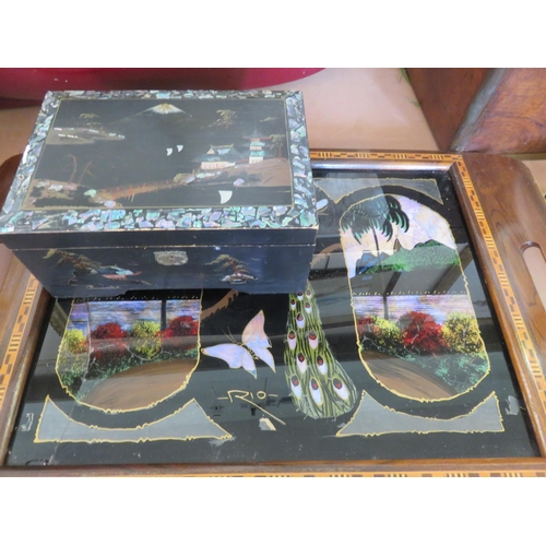 169 - Lacquered Jewellery Box and Inlaid Tray