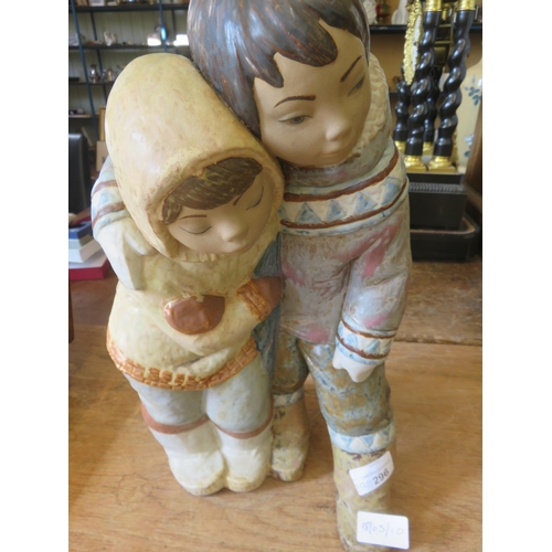 296 - Large Lladro Figure Group, Pair of Inuit Children