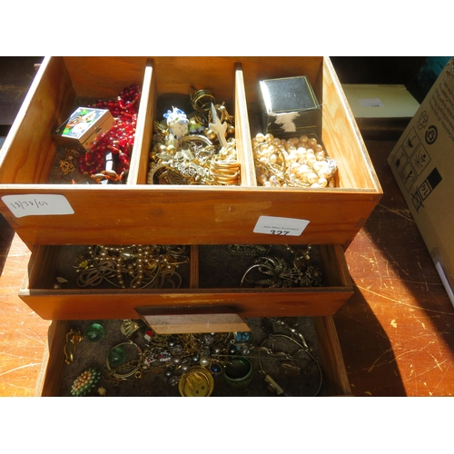 327 - Wooden Jewellery Box Containing Quantity of Costume Jewellery