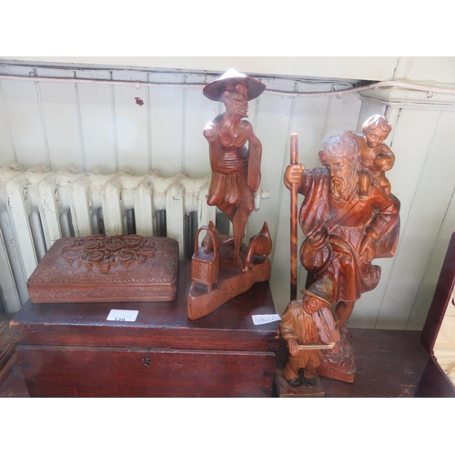 329 - Three Wooden Figures and Two Boxes