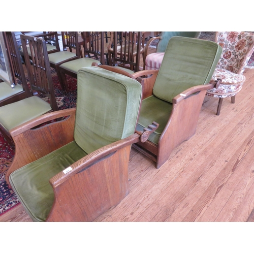 425 - Pair of Mid Century Oak Framed Adjustable Steamer Chairs