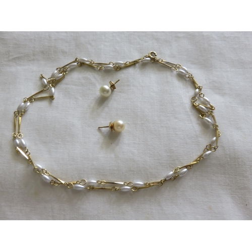 73 - Pair of Pearl Gold Mount Earrings and Plated Pearl Chain