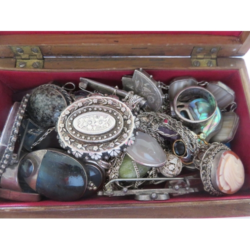 83 - Wooden Box Containing Mixed Silver and Other Jewellery