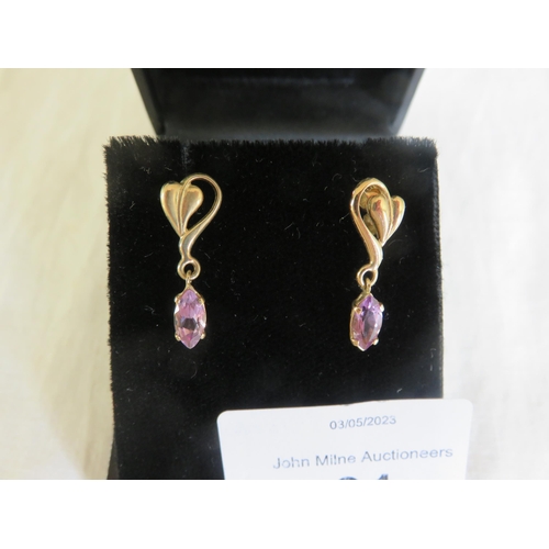 91 - Pair of 9ct Gold and Amethyst Drop Earrings