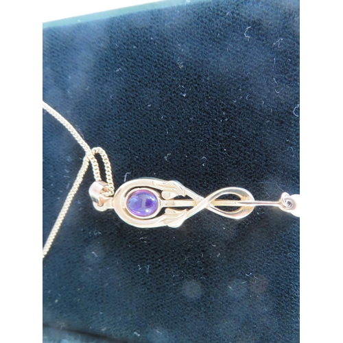 95 - 9ct Gold Amethyst and Pearl Pendant on Chain