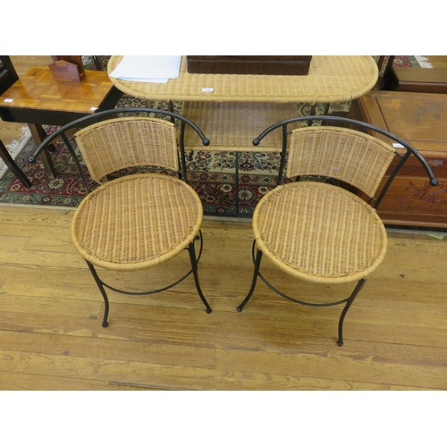 442 - Rustic Cane Table and Two Chairs