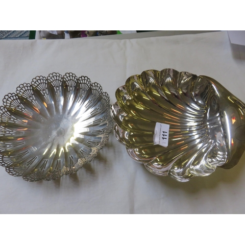 111 - Silver Clam shaped Bon Bon Dish and one other, 12 troy ozs.