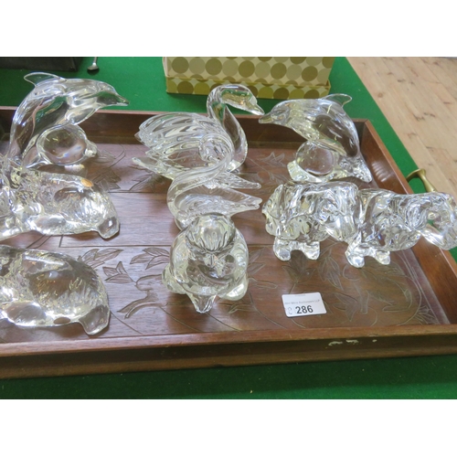 286 - Tray with Crystal Animal Figures, Swans, Dogs, Gorillas