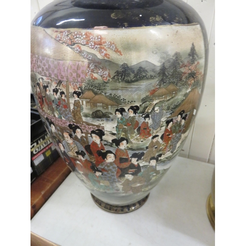 182 - Large Blue Japanese Satsuma Vase