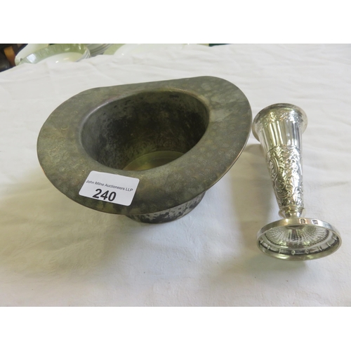 240 - Silver Bud Vase and Metal Hat