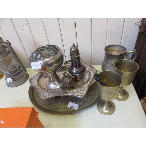 244 - Quantity of brass ware and silver plated ware