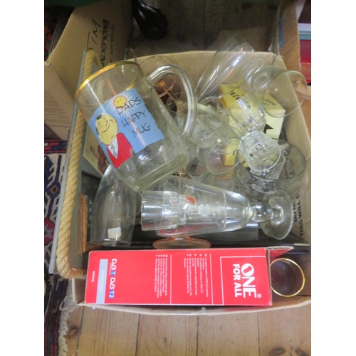 303 - Box of Bric-a-brac including glassware and some electrical goods