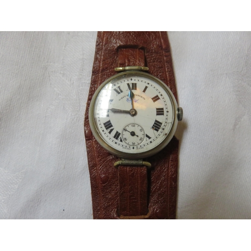 72 - West End Watch Co. - Sillidar, Indian Military 'Trench' Wristwatch - circa 1918. New Bund Leather St... 