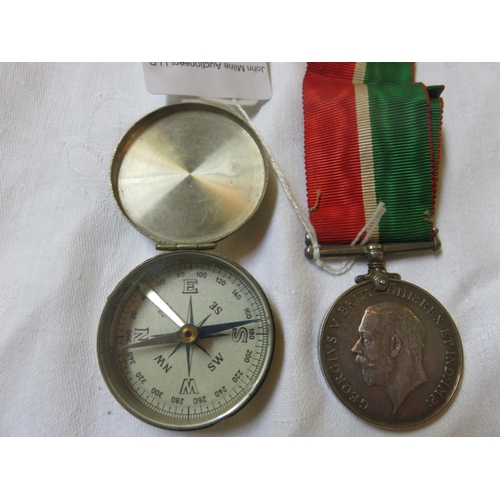 99 - WW1 Medal, 4758E, Seaman R.C. Wemyss, Engineer Royal Naval Reserves and a small Pocket Compass