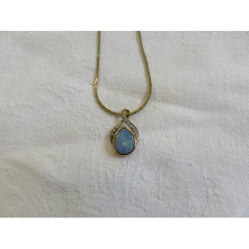 154 - 9ct Gold and Opal Pendant on Odd Chain