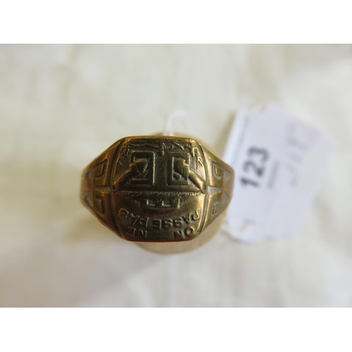 123 - French pre WWII Brass Maginot Line Ring - 'On ne passe pas'