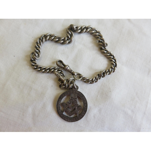 131 - Silver Albert Pocket Watch Chain and Silver Masonic Fob