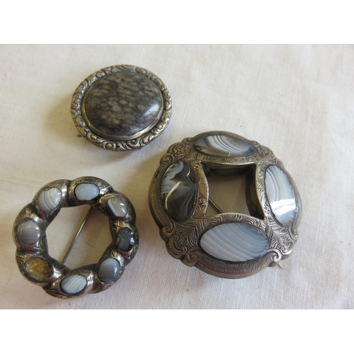 140 - Three Agate Silver Brooches