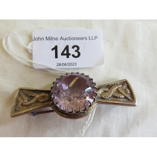 143 - Robert Allison Silver Celtic Brooch Set with Large Amethyst