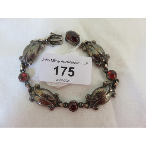 175 - George Jensen Silver Bracelet Set With Red Stones