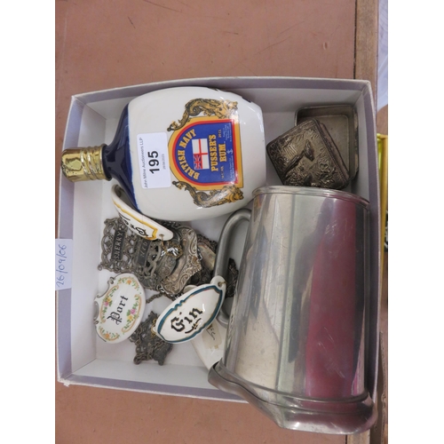 195 - Small Tray With Decanter Labels and Pewter Tankard