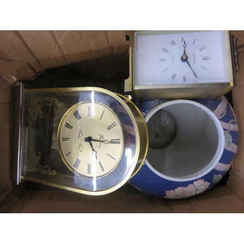 222 - Box containing Vase, Clocks, Monopoly, etc