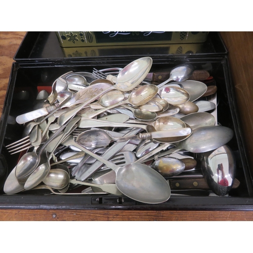 227 - Large Quantity of Cutlery and a Deed Box