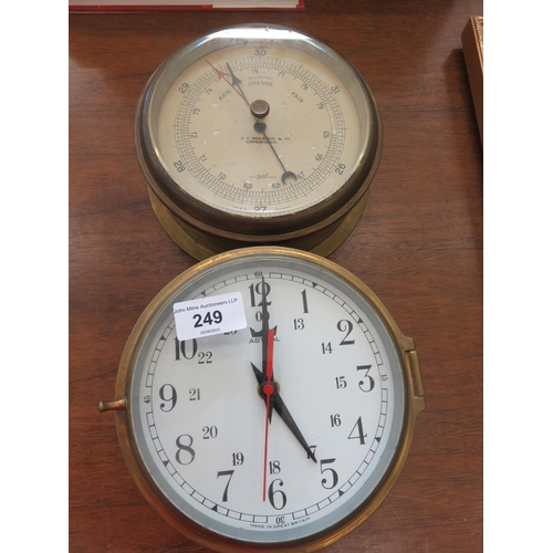 249 - Brass Clock and Brass Barometer