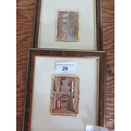 26 - Pair of Italian Sterling Silver Painted Panels in Frames