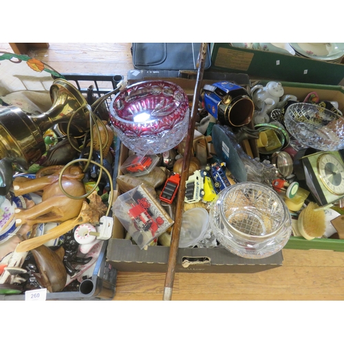 260 - Five Boxes of Bric-a-Brac including Cane and Lamp