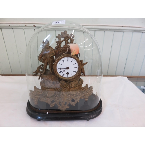 327 - Brass Mantel Clock in Glass Dome