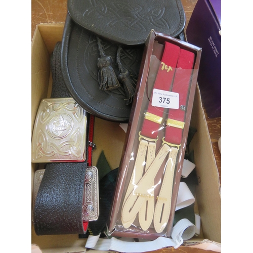 375 - Leather Sporran, Belt, Buckles and Kilt Related Items